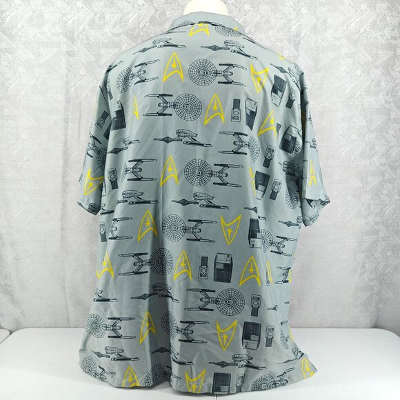 Star Trek Shirt Mens XXXL 3XL Gray USS Enterprise All Over Print Hawaiian Camp - Picture 6 of 15